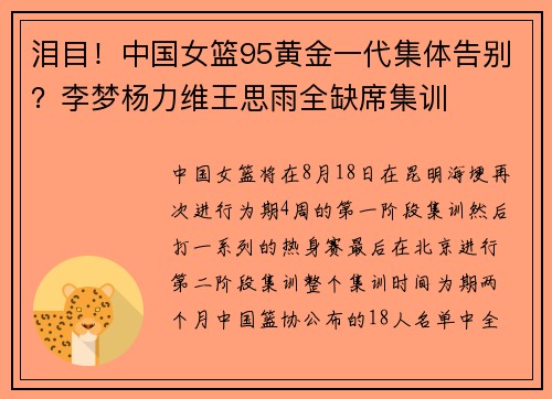 泪目！中国女篮95黄金一代集体告别？李梦杨力维王思雨全缺席集训